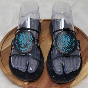 Sam Edelman Leather Black Turquoise Flat Women's Summer Sandals 6.5